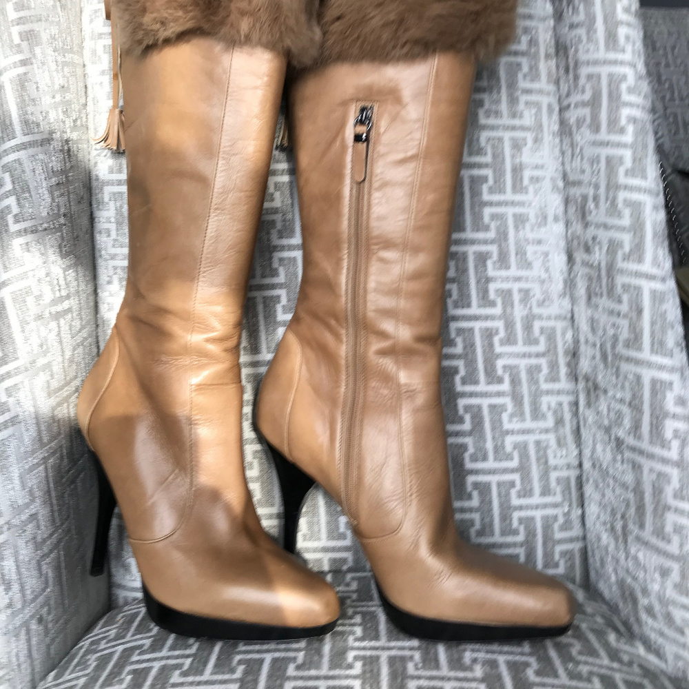 via spiga boots fur leather high heel